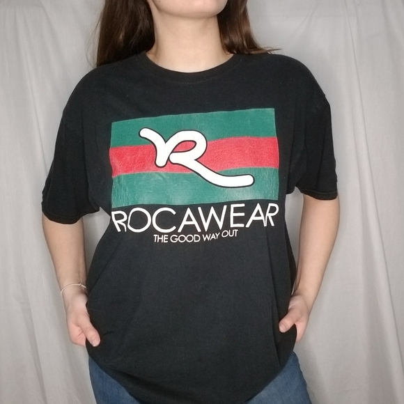 ROCAWEAR Y2K vintage short tshirt red and green L - Picture 6 of 7